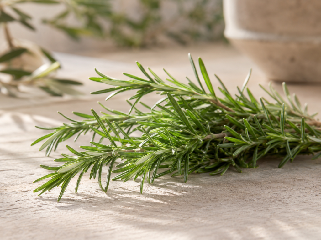 Romero fresco con hojas verdes usado en infusiones y remedios naturales