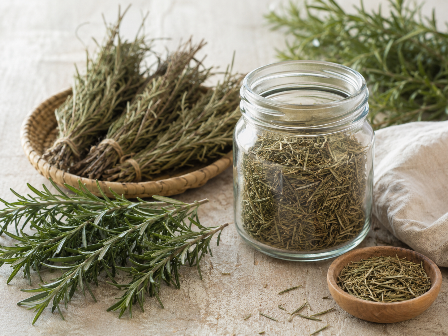 Proceso casero para secar y conservar romero fresco para infusiones y remedios caseros