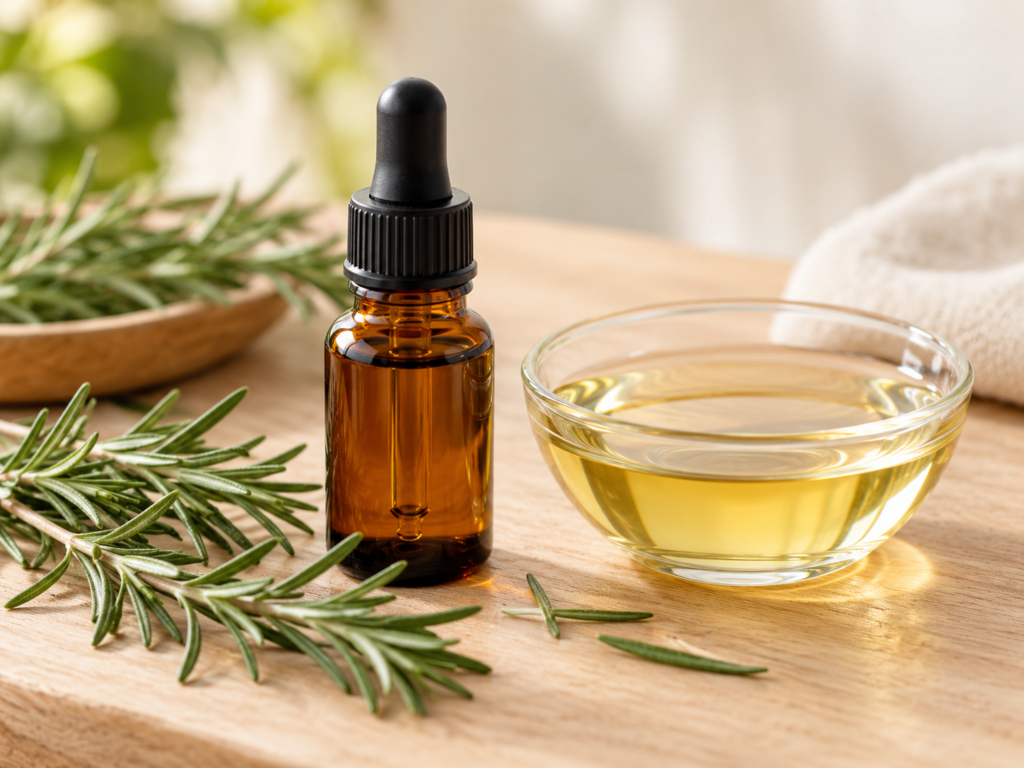Aceite esencial de romero diluido en aceite portador para el cabello